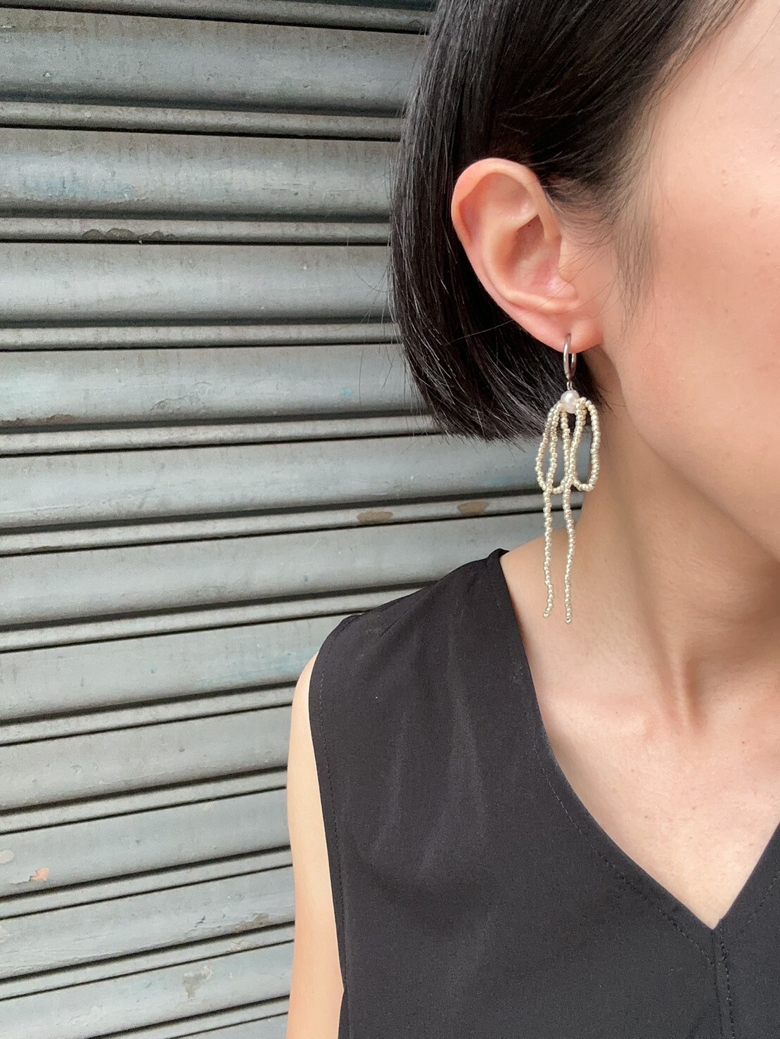 [marumo] beads ribbon/silver | 耳夾 | NO.23