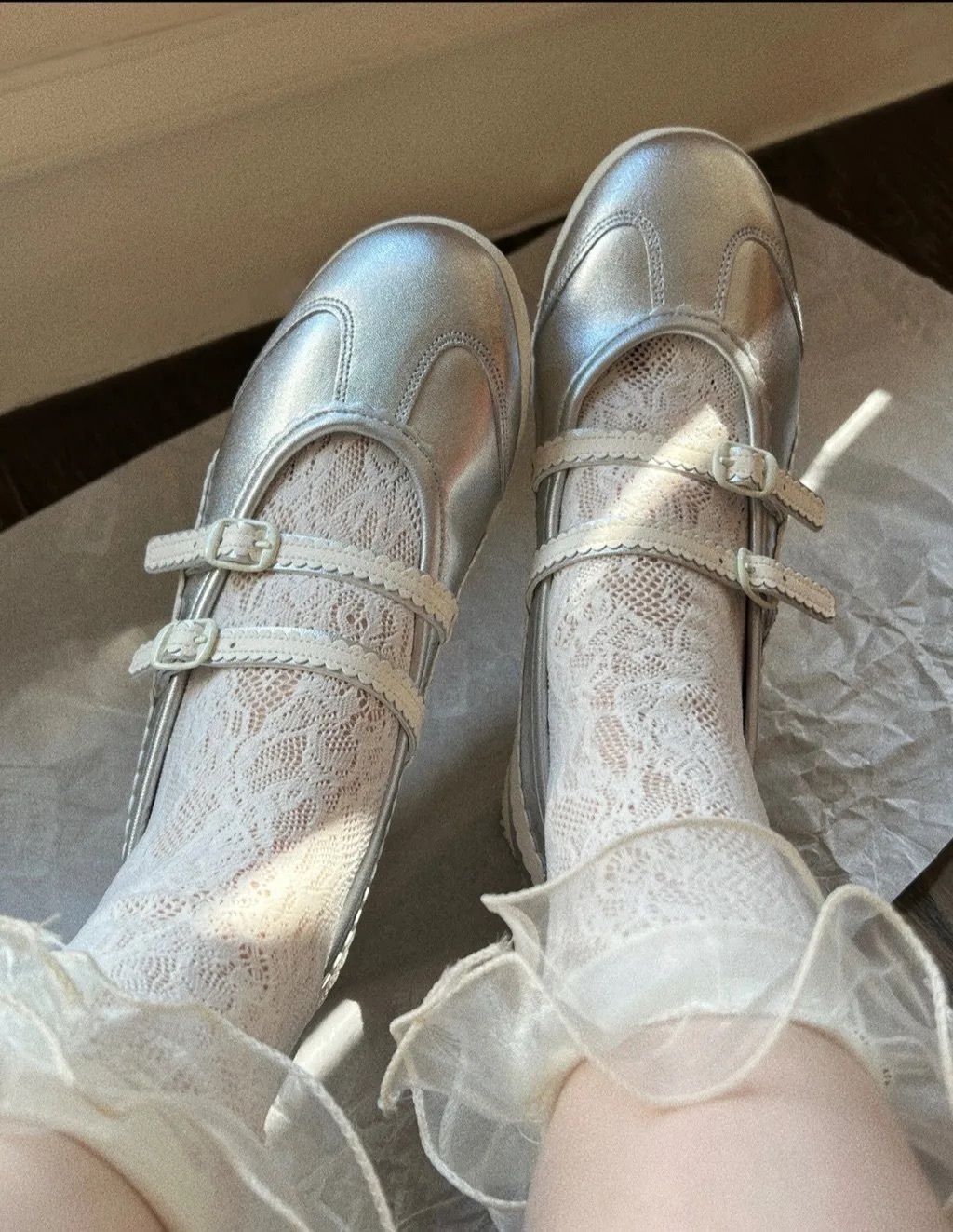 Onitsuka Tiger Mexico 66 TGRS 蕾絲花邊白銀鬼冢虎瑪莉珍芭蕾舞鞋