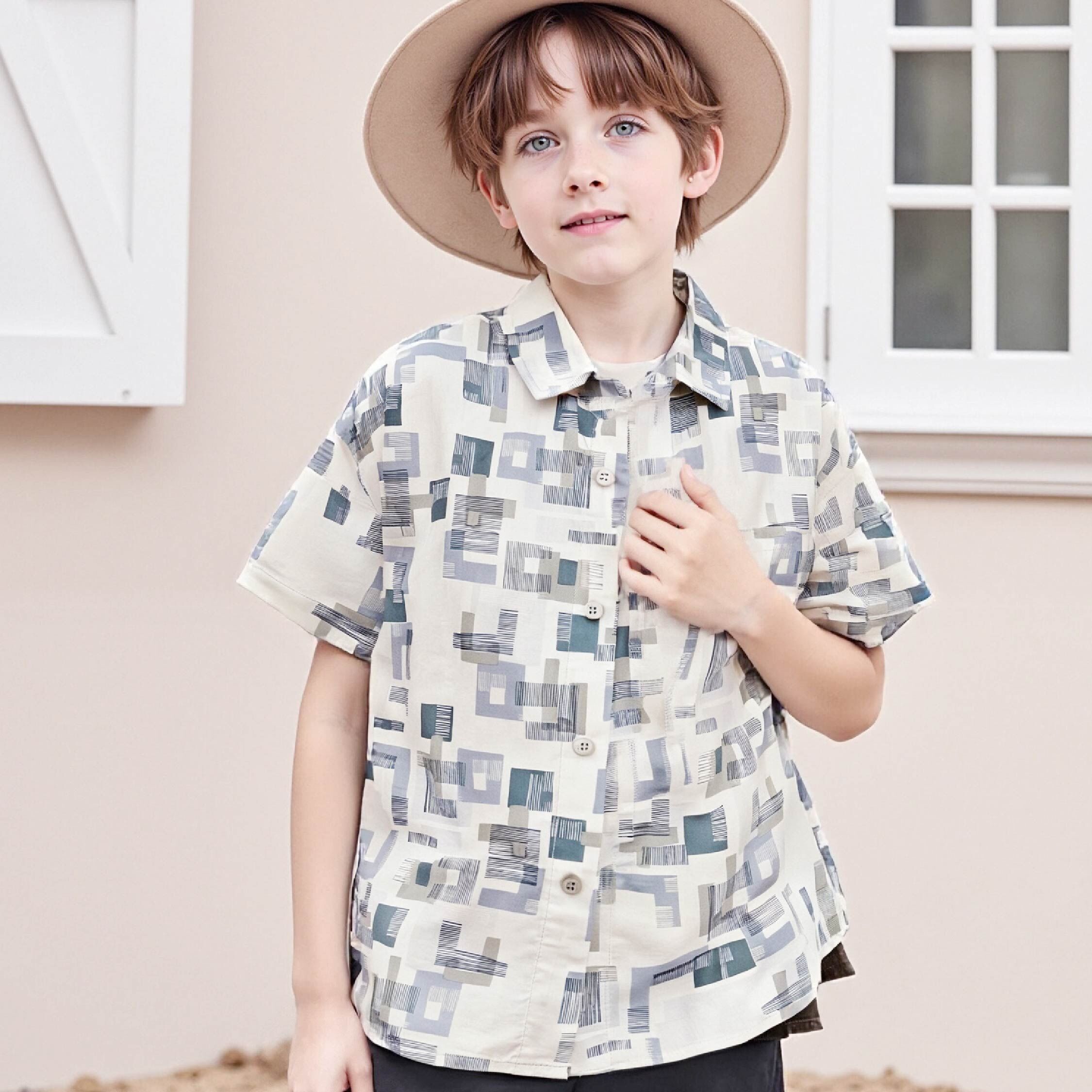 【H50791】線條幾何圖形設計襯衫/上衣