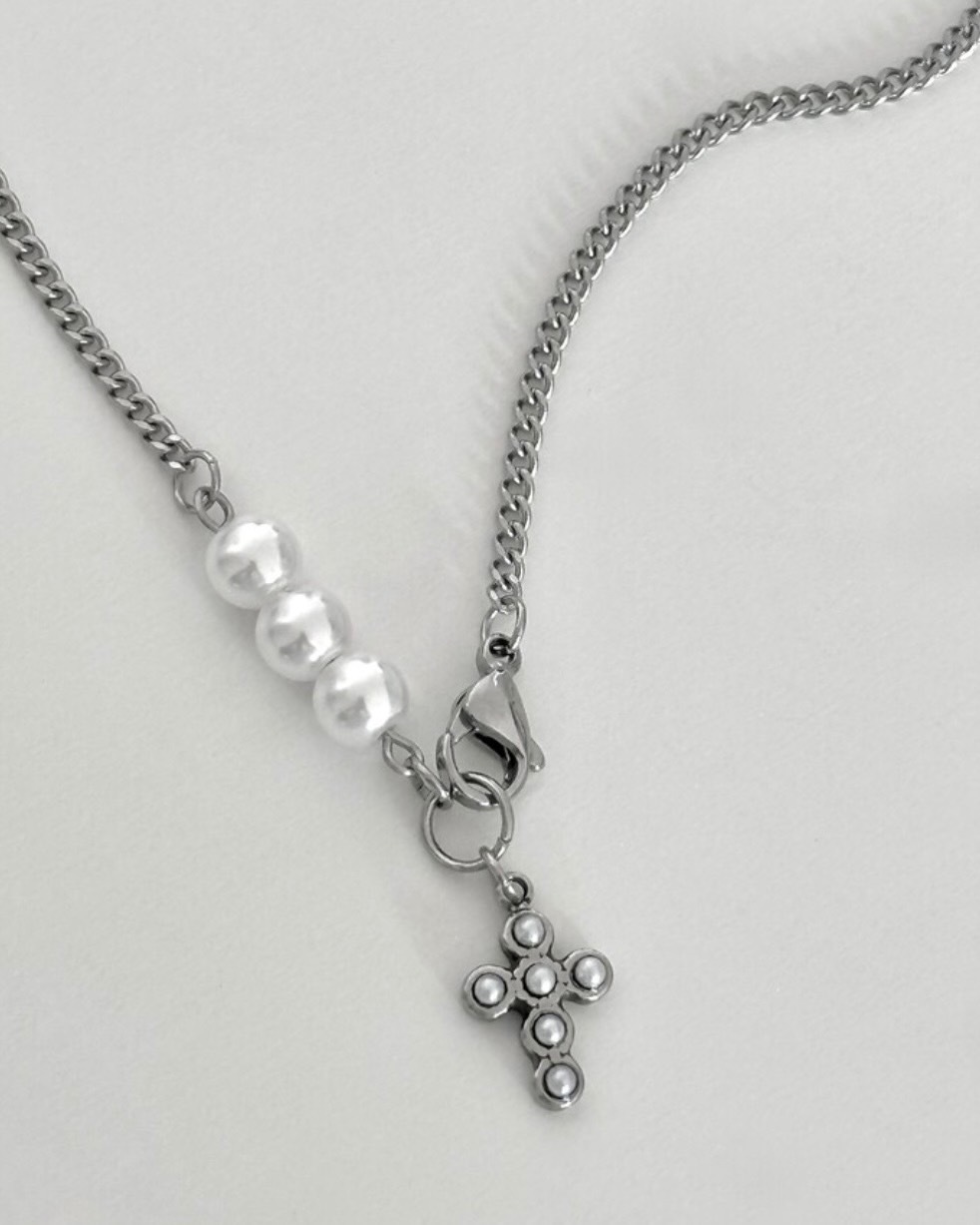 <名井南同款>韓國 OFUSE pearl cross necklace 珍珠 項鍊