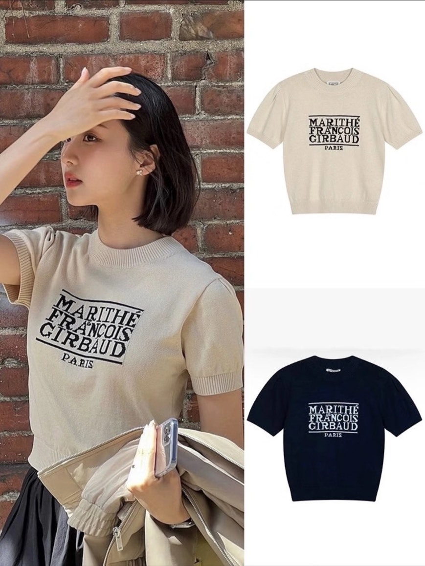 韓國 Marithe François Girbaud MFG 針織經典 LOGO 短袖 黑色/米色