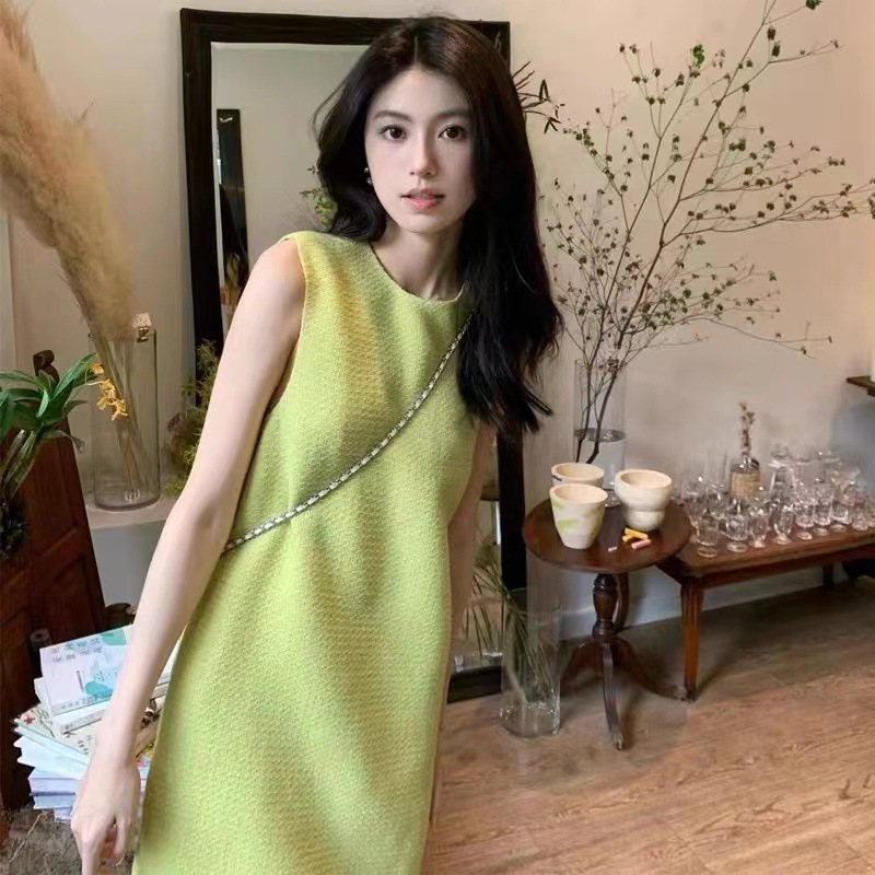 牛油果綠 無袖小香洋裝