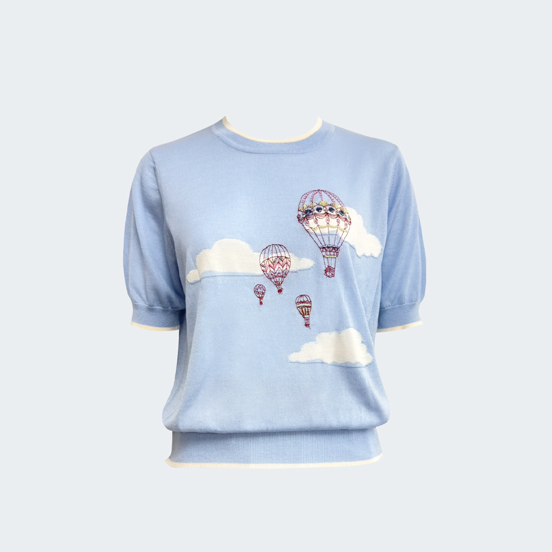 熱氣球刺繡針織上衣