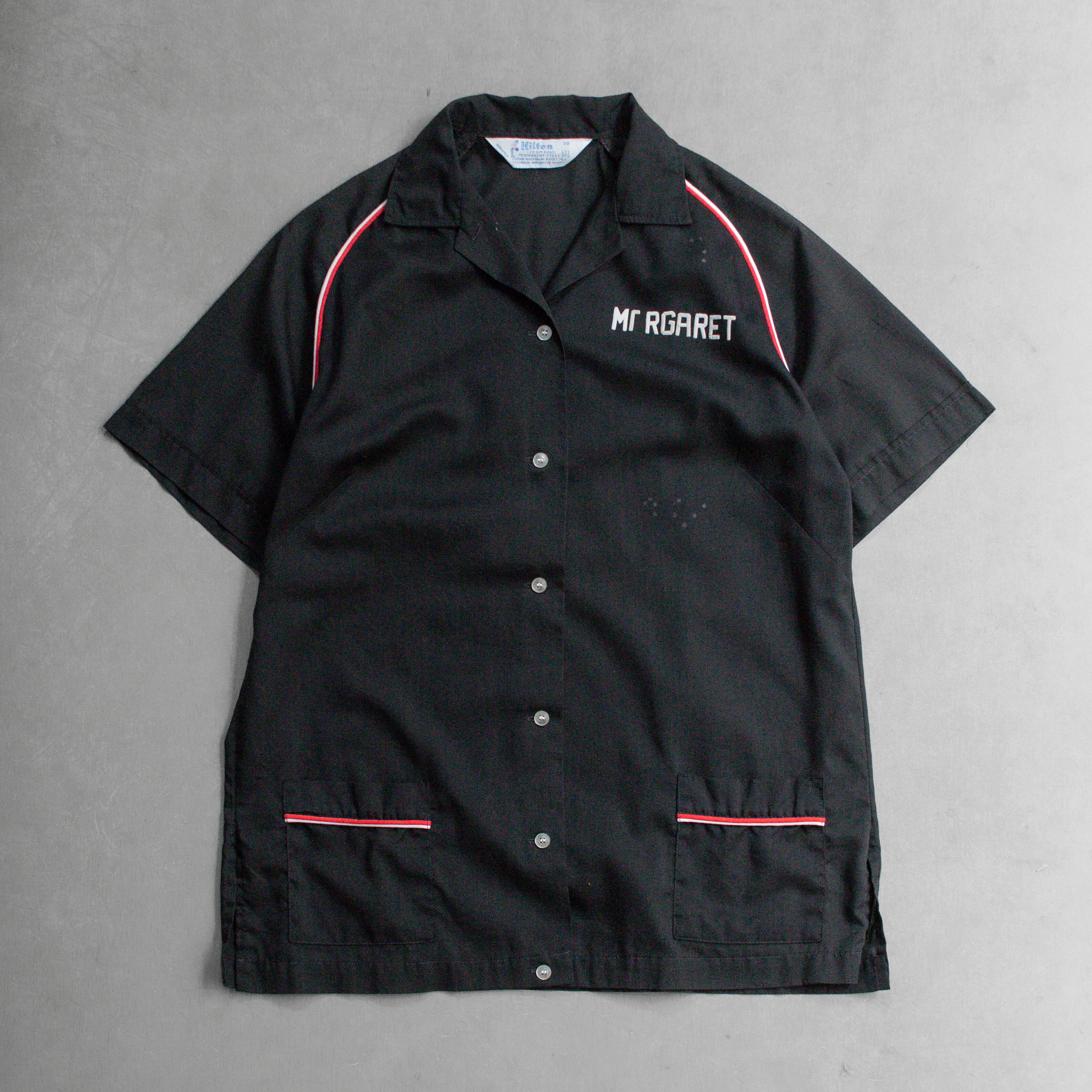 70-80S HILTON BOWLING SHIRT 美國製 黑色 滾邊 短袖 保齡球 襯衫