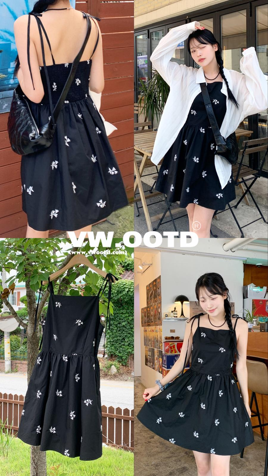 平口刺繡吊帶連身裙