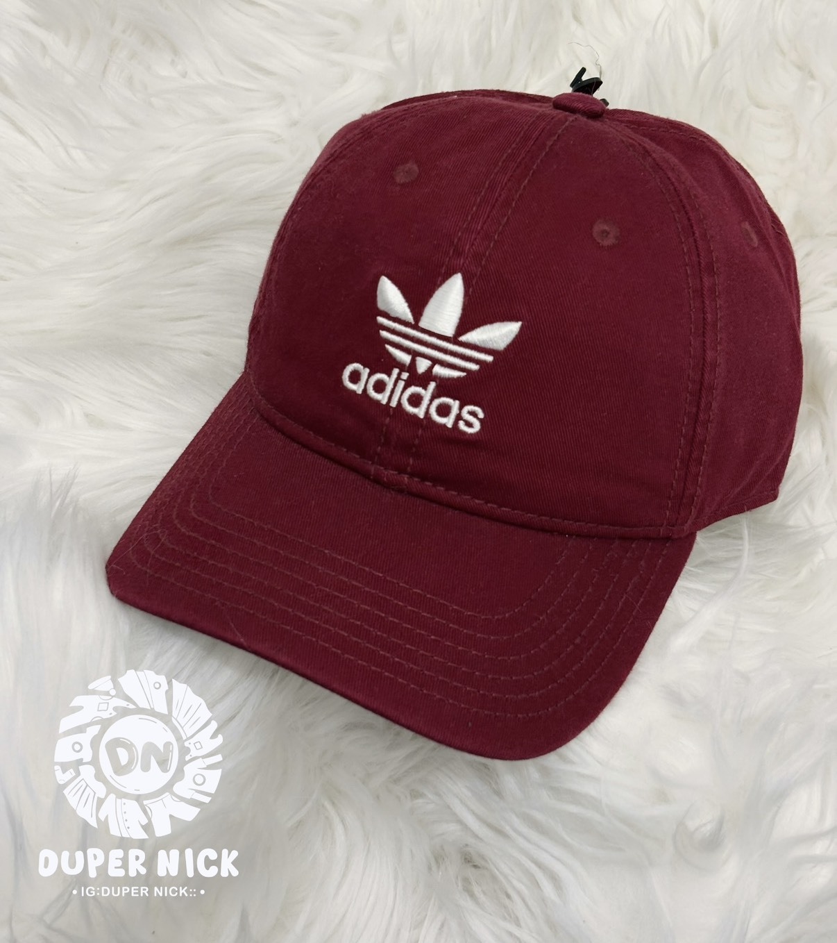 ADIDAS LOGO CAP 經典三葉刺繡 酒紅色 老帽