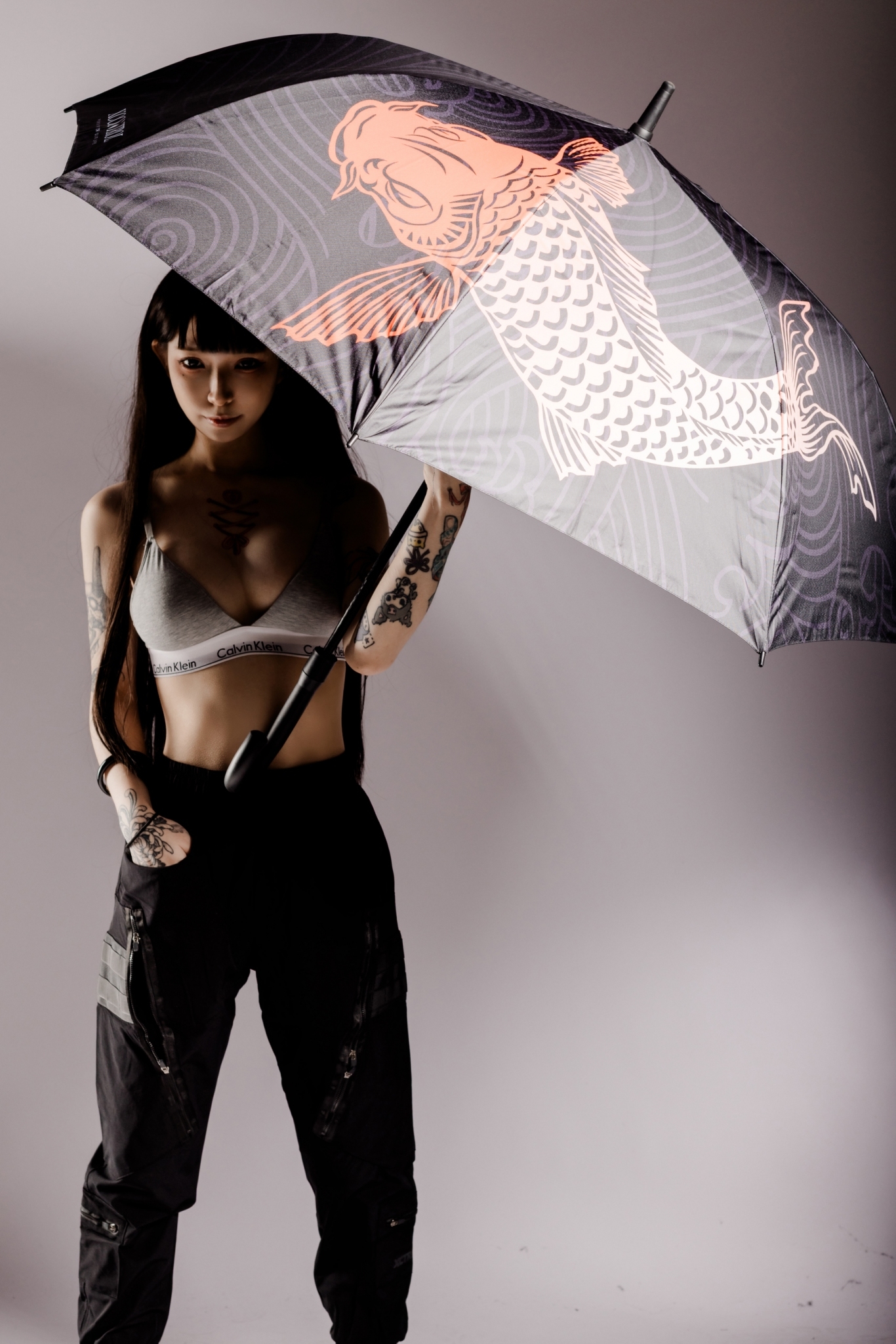 XCTRL 鯉魚躍龍門自動長雨傘 -黑(27吋)