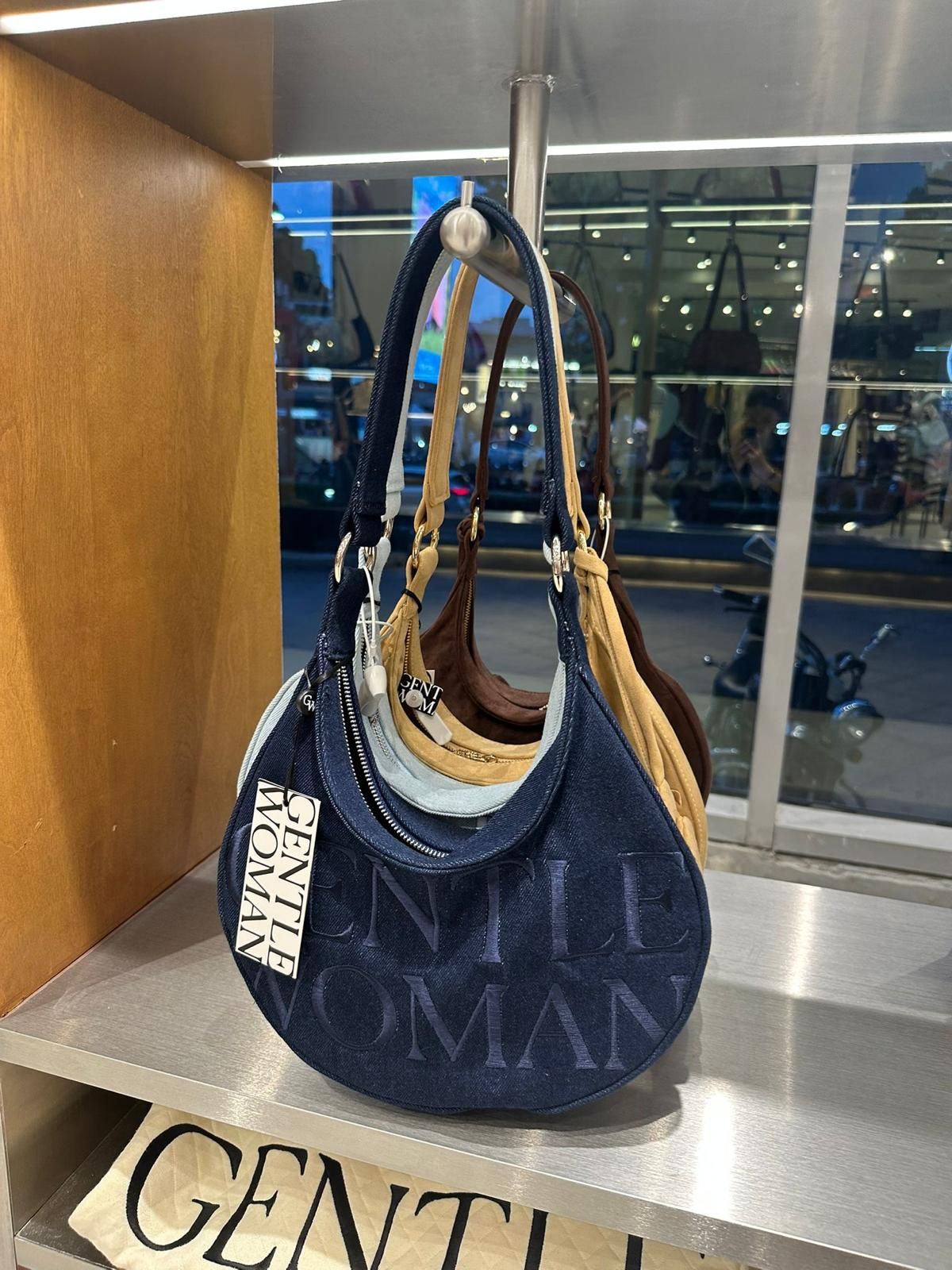 Gentle Woman Essential Icon Denim Shoulder Bag(Navy)