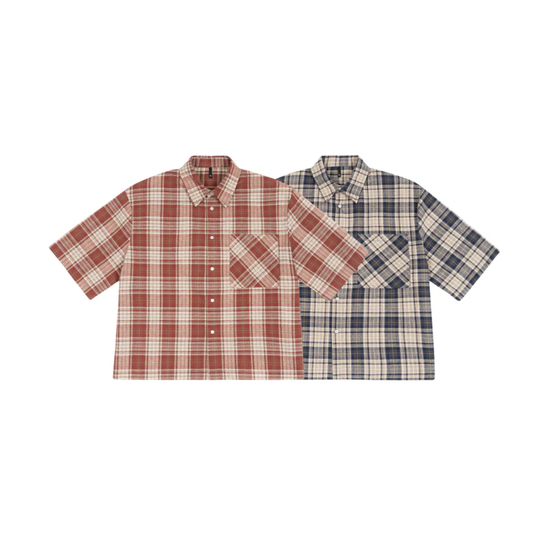 OurPick Boxy Fit Check Shirt 美式寬短格紋短袖襯衫 2色