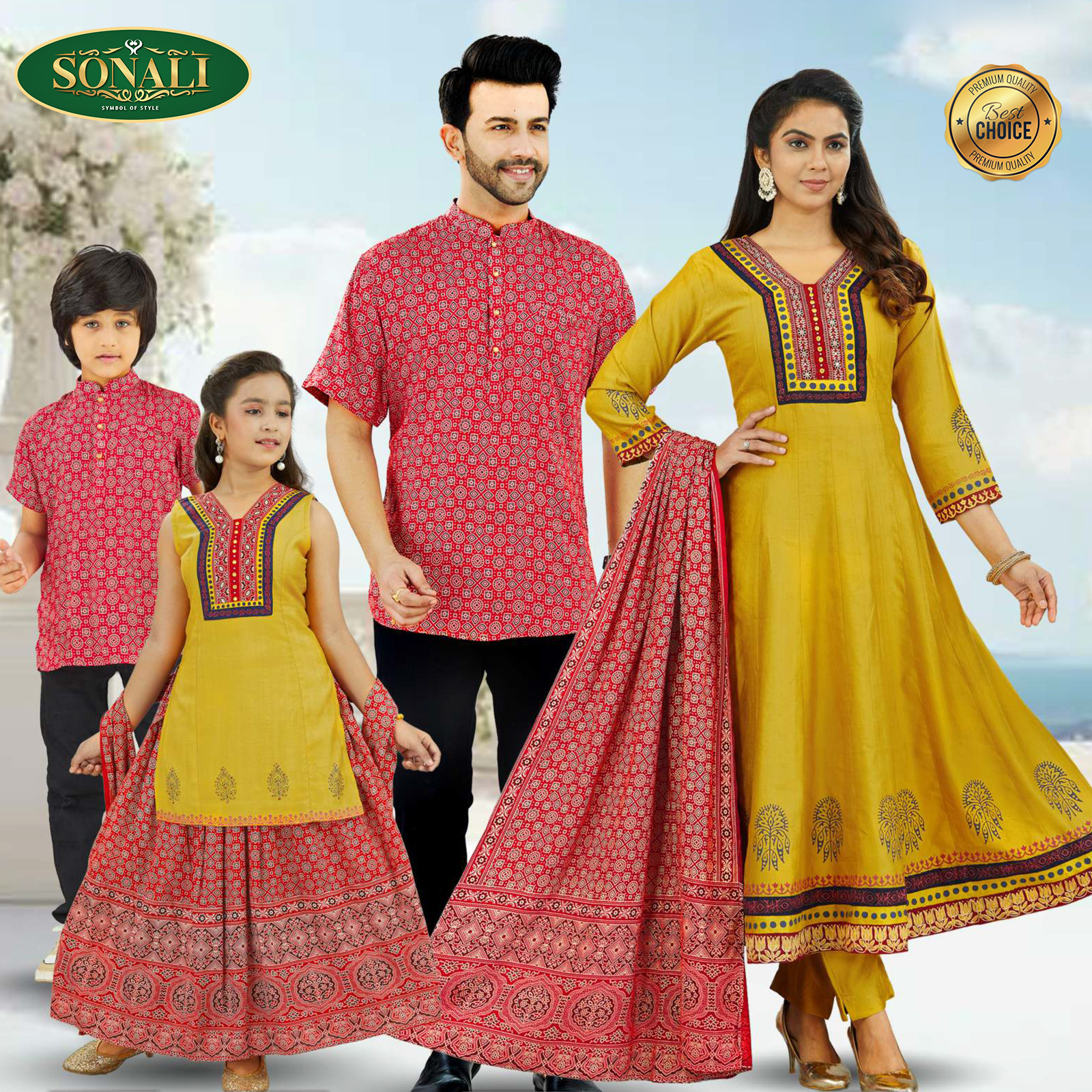Sonali Super Premier Quality Family Collection Women's Set (3 Pcs Suit) / Men's Kurta (Top) Girls Set / Boy's Kurta Top - Q1945/Q1946/Q1947/Q1948