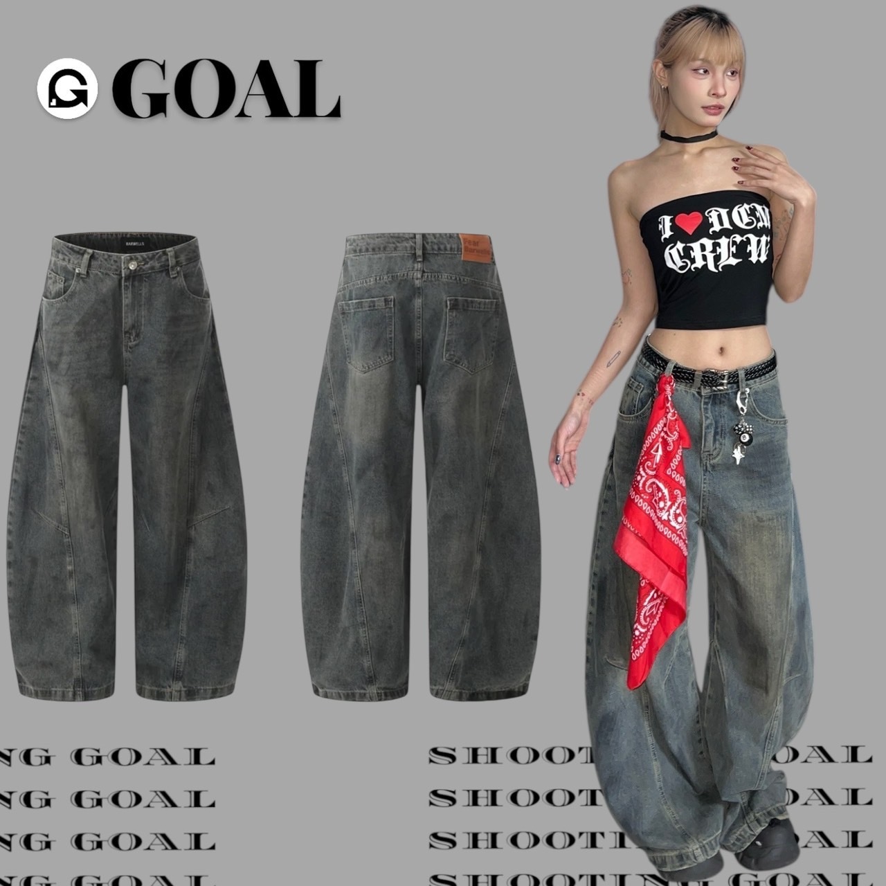 (GOAL) 八尾  煙燻黑彎刀褲  24138