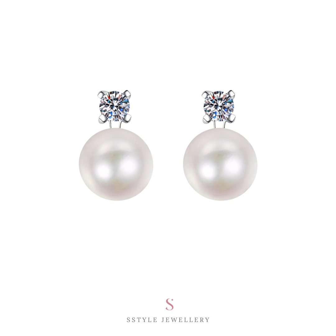 Megan pearl moissanite diamond earrings