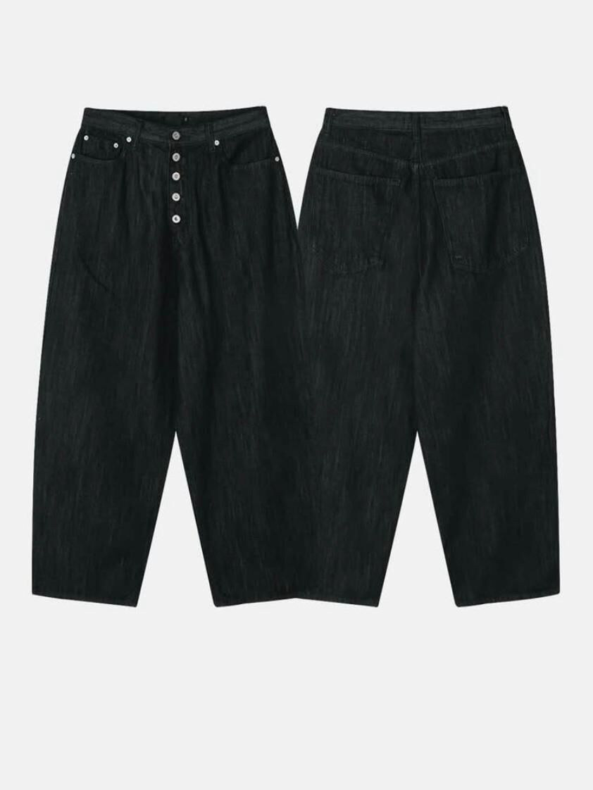 淨色扣扭鬆身牛仔褲 Vass-025P