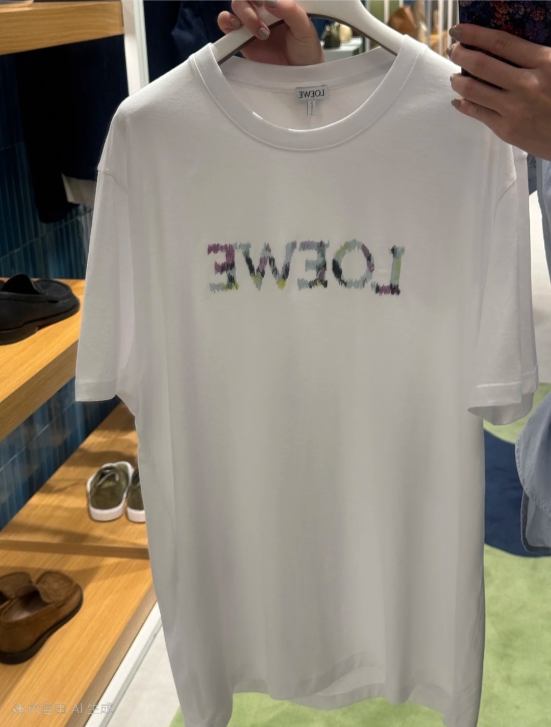 LOEWE 白色彩字刺繡Logo Tee