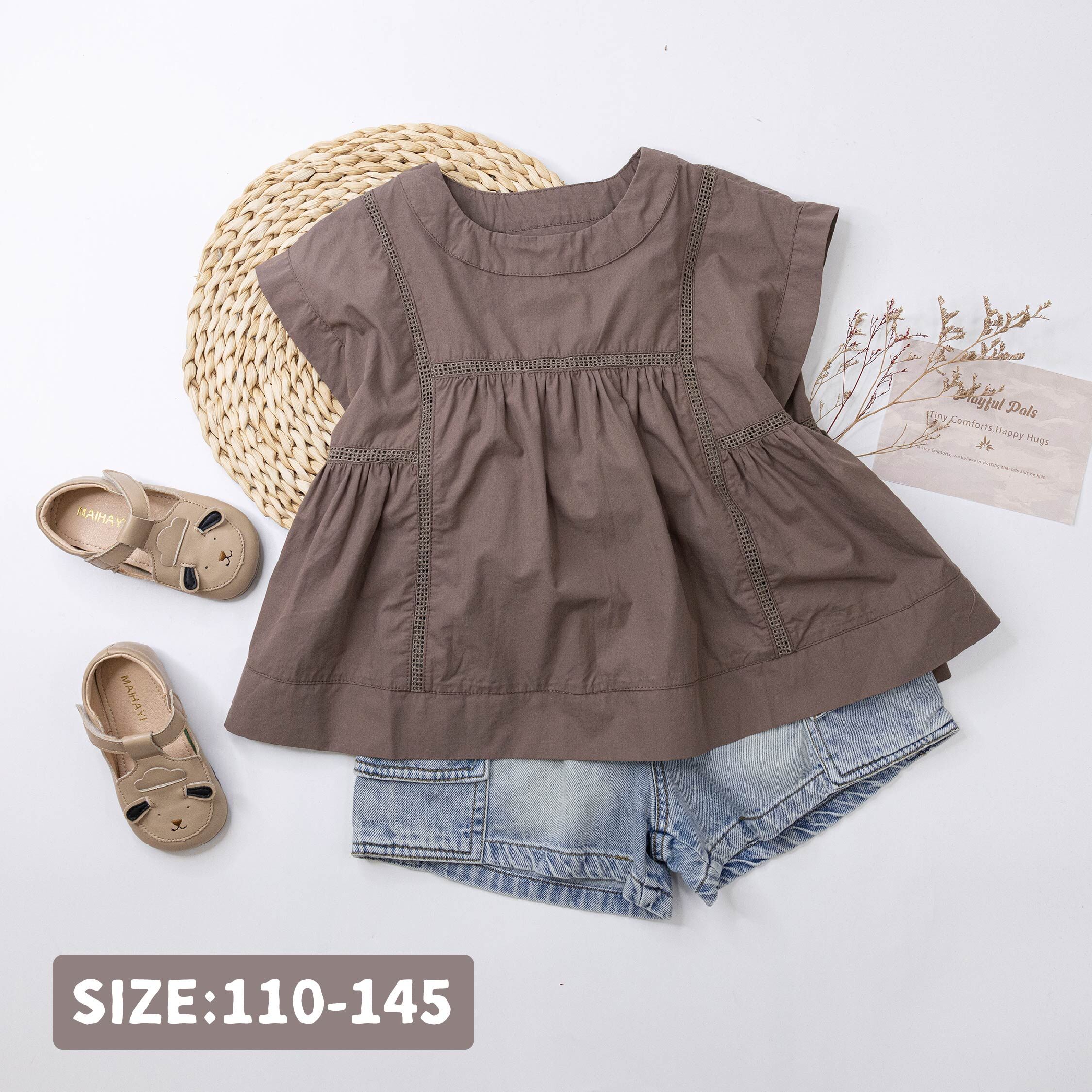 【H50795】休閒小格紋簍空編織上衣