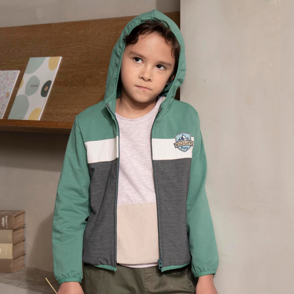 PIPPY 俏皮跳色拼貼繡標連帽外套 綠