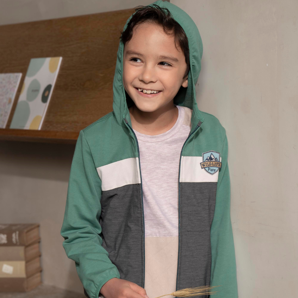 PIPPY 俏皮跳色拼貼繡標連帽外套 綠