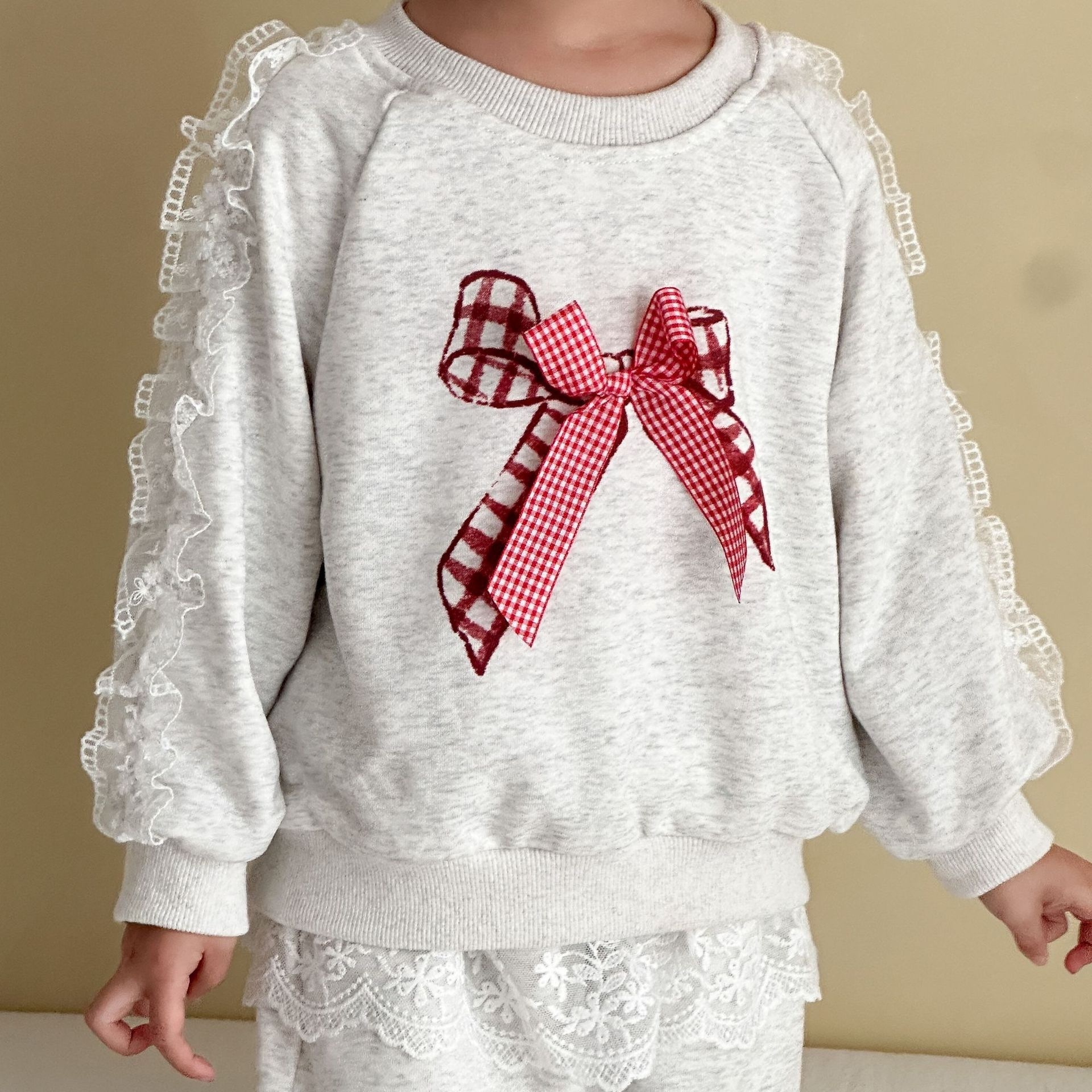 蝴蝶結花邊蕾絲運動套裝