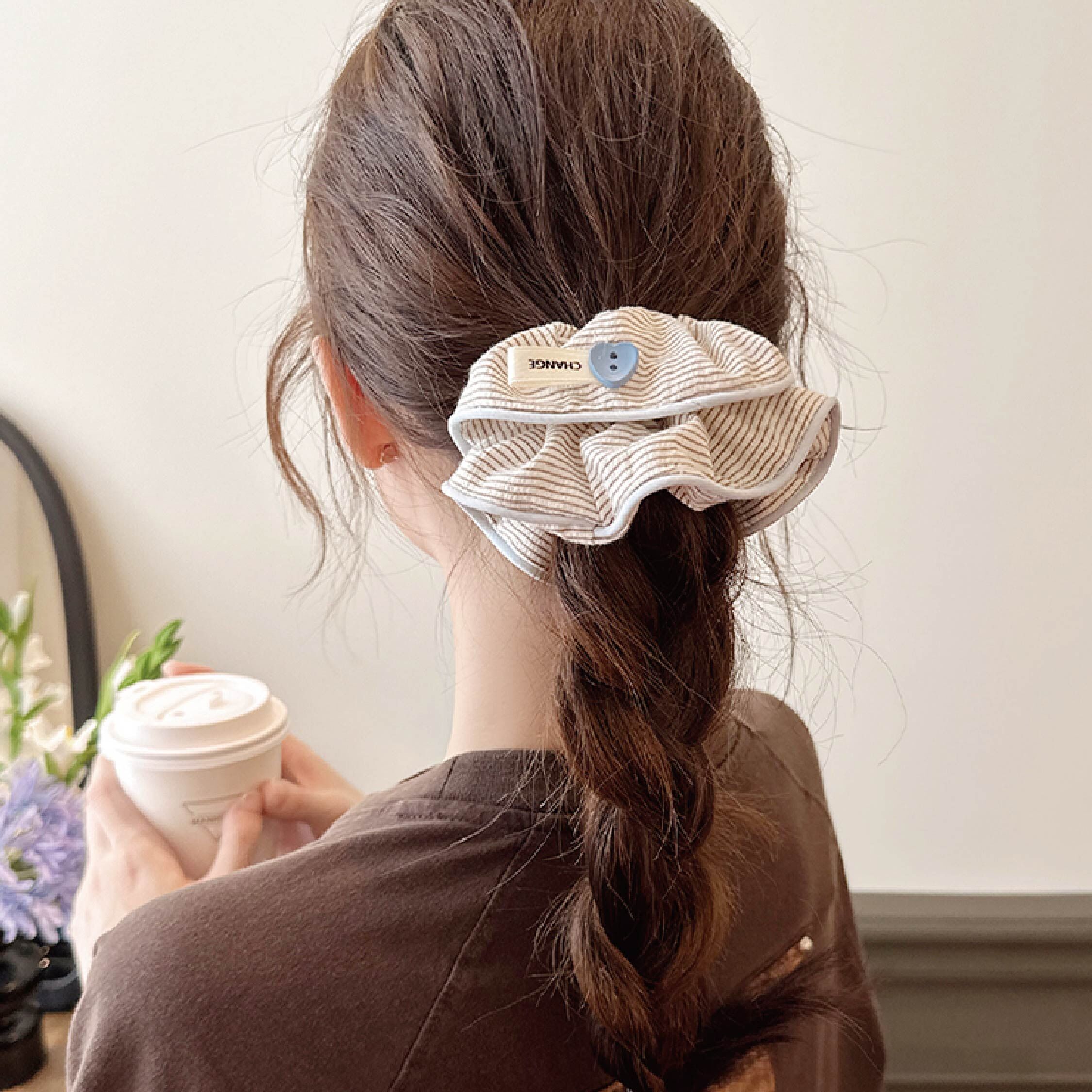 【AC48】韓系條紋泡芙髮圈＊兩色