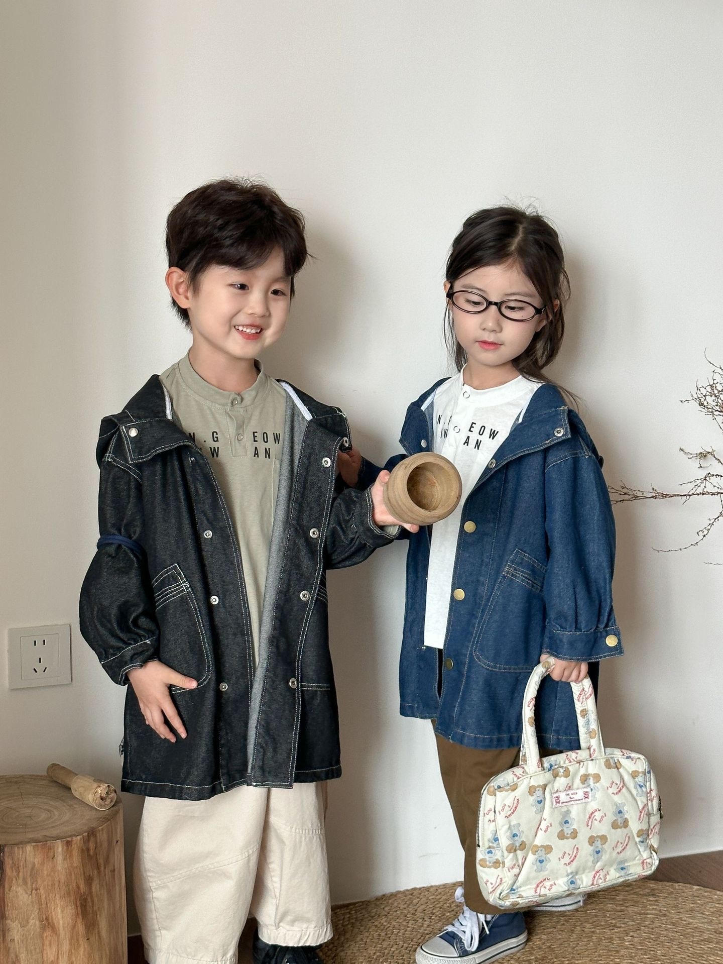 中長版牛仔連帽外套