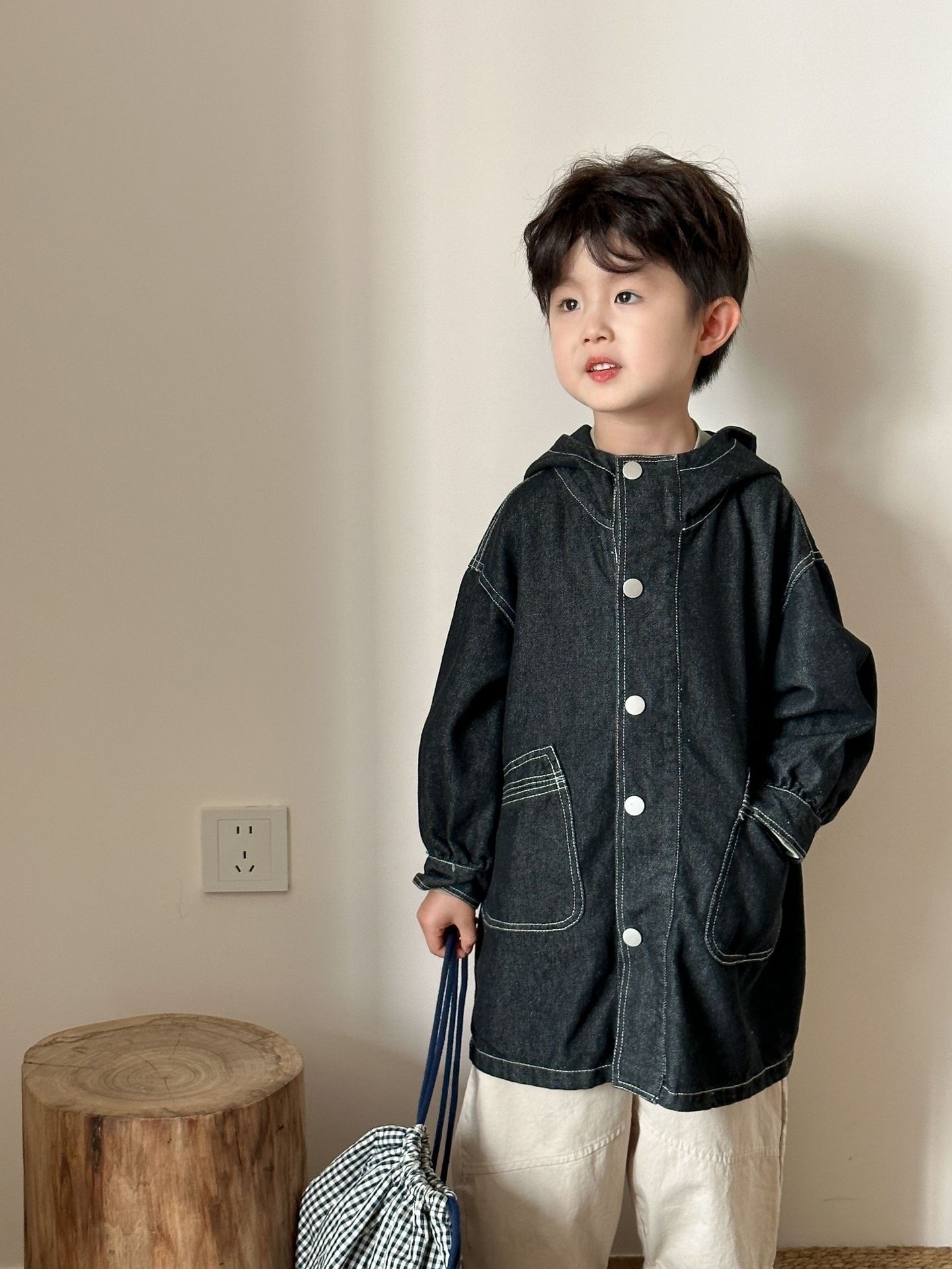 中長版牛仔連帽外套