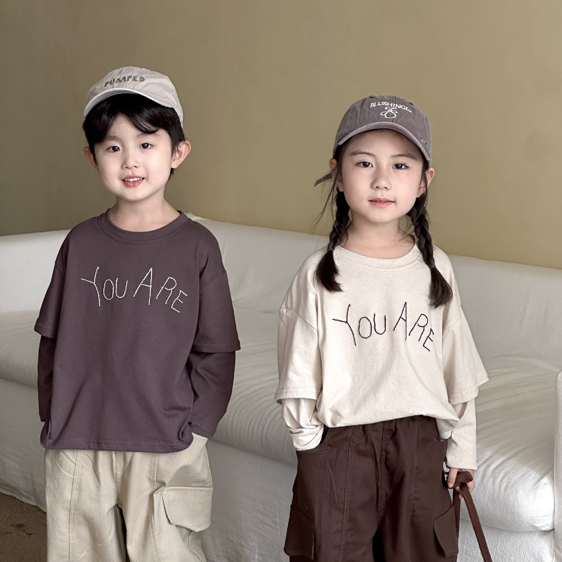 You are 棒球感假兩件長袖上衣