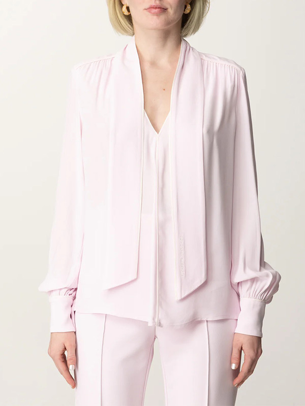 ‍‍Elisabetta Franchi 絲巾繫帶領繡襯衫(粉紫)