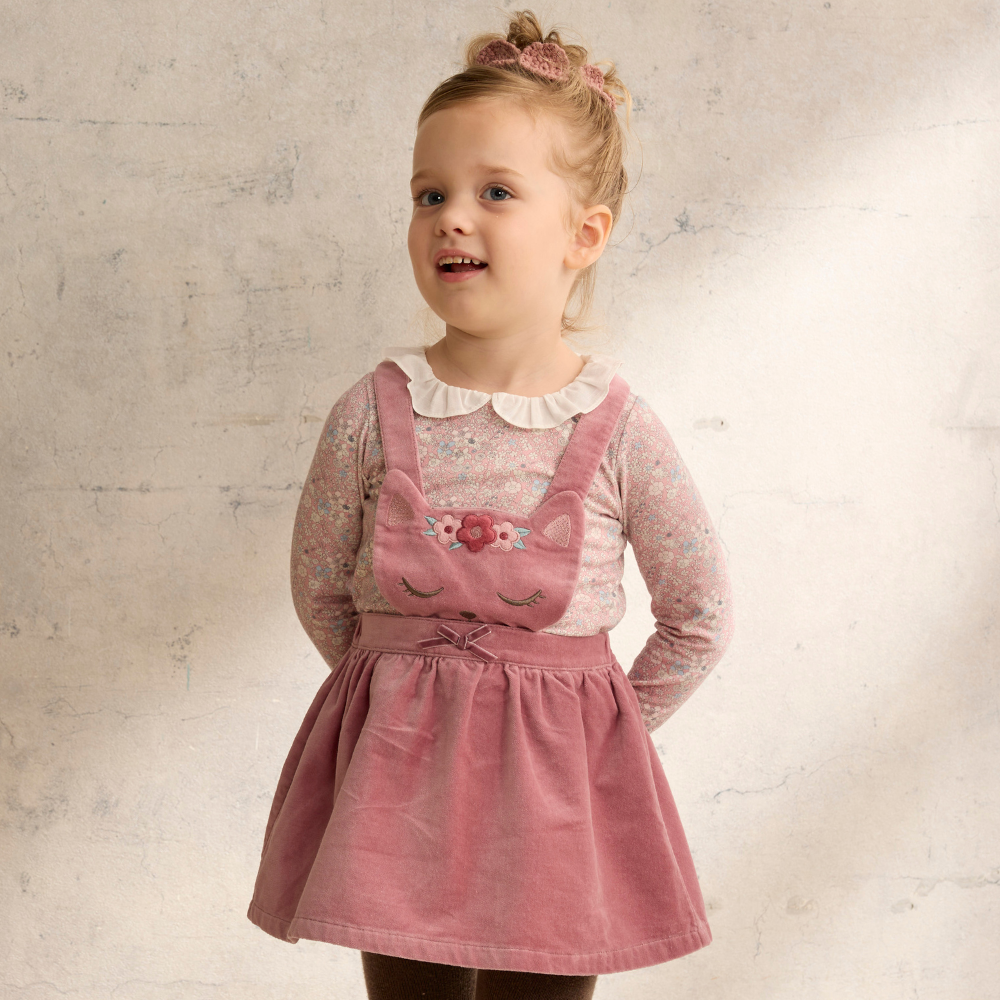 PIPPY兩件式可愛貓咪吊帶連身裙洋裝 粉