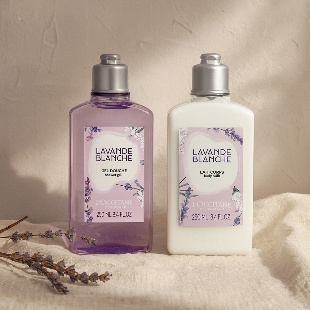 L'OCCITANE 歐舒丹 白薰衣草香沐潤戀組[沐浴膠+美體乳]-國際航空版