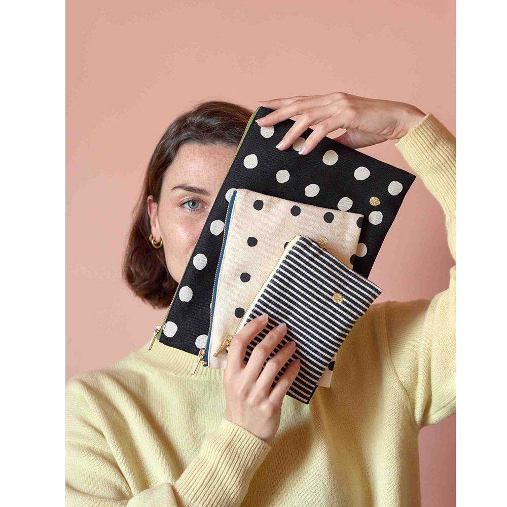 法國La cerise sur le gâteau 有機棉防水分類收納袋-白點點(中)