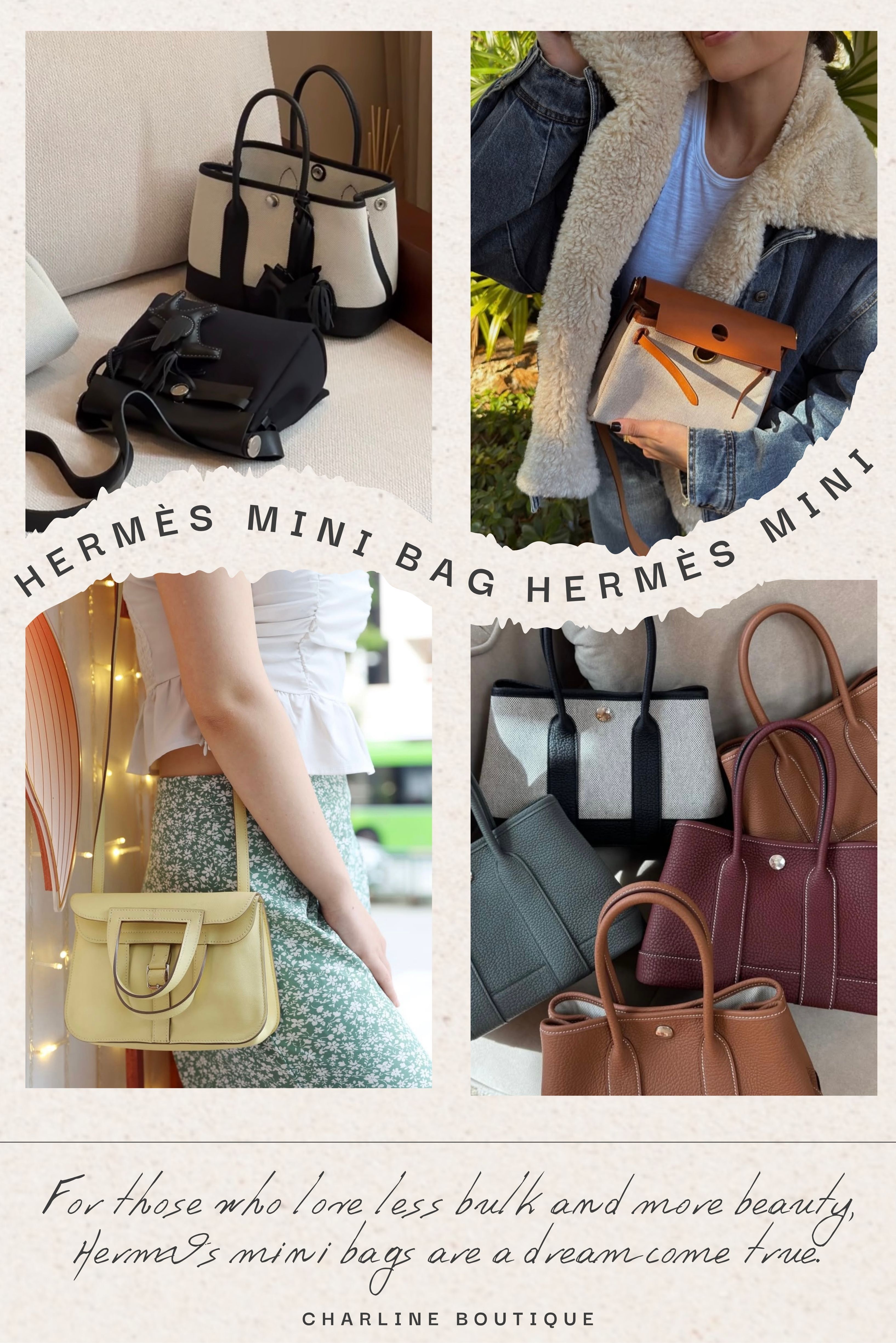 看完以上三款迷你包：Herbag Zip 20、Neo Garden Party 23 和 Halzan Mini的介紹後，若您對尺寸、材質選擇、搭配建議與入手方法感興趣，以下十組常見問答（Q&A）將幫助您快速掌握每款迷你包的魅力與差異。    Q1：Herbag Zip 20 是哪個系列？尺寸與風格特色為何？  A：Herbag Zip 20 是 2025 年新推出的小尺寸款，是 Herbag 系列的迷你版本，被譽為「小 Kelly」。尺寸約 20 cm × 7 cm × 17.5 cm，搭配帆布與硬挺牛皮拼接設計，可肩背或斜背，是兼具輕盈實用與休閒法式美學的選擇。    Q2：Neo Garden Party 23 的設計定位與容量如何？  A：Neo Garden Party 23 是 Garden Party 系列的小尺寸復刻版本，尺寸約 23 cm × 11 cm × 15.5 cm。比一般迷你包款容量更寬敞，可放入水瓶、墨鏡盒等日常物品，是兼顧實用性與小巧外型的優雅選擇。    Q3：Halzan Mini 有哪些尺寸與背法？適合什麼場合？  A：Halzan Mini 尺寸約 21.5 cm × 7 cm × 15 cm，常見於 Swift 皮革材質，搭配多變設計，可斜背、腋下包或手拿，融合典雅與多用性，是春夏聚會、休閒穿搭或旅遊出行的理想包款。    Q4：這三款迷你包的材質與皮革選擇有什麼共同特徵？  A：三款皆以 Swift 或高品質牛皮為主，Herbag Zip 結合帆布與皮革拼接，Halzan Mini 常見 Swift 皮，擁有柔軟半啞光質感，Garden Party 則有帆布與全皮版本，可選擇光澤或帆布元素風格。    Q5：為什麼這些迷你包這幾年特別受到年輕族群歡迎？  A：因為它們兼具「輕巧尺寸」與「多用途設計」，適合現代人外出只帶手機與卡夾的需求，又能搭配日常穿搭展現優雅質感；Herbag Zip 甚至被稱為「小 Kelly」，尤其吸引追求時尚感的年輕買家。    Q6：這些包款的使用場合與適合族群為何？  A：Halzan Mini 最適合喜歡多背法、追求變化穿搭的人；Neo Garden Party 可裝更多東西、適合通勤與都市日用；Herbag Zip 則偏向休閒、輕出遊使用。三款皆適合重視輕巧與風格兼備的族群。    Q7：這些迷你包的價格與入手難度如何？  A：這些迷你尺寸包款普遍供不應求，尤其是熱門皮革與顏色款，通常需搭配購買或具備 VIP 資格才有機會取得。其稀有度受限於產量低、流通量少與市場搶購熱潮。    Q8：這三款迷你包在搭配上有哪些建議？  A：可依不同包款與穿搭風格選擇：Herbag Zip 適合輕便細肩帶或帆布混皮造型；Neo Garden Party 可搭配灑脫休閒裝扮與水瓶／墨鏡等外出必備；Halzan Mini 則可搭配牛仔褲、針織裙等，展現「可甜可鹽」的時尚姿態。    Q9：這些迷你包屬於 Hermès 系列的哪類包款定位？  A：它們屬於 Hermès 詮釋當代都市生活的輕便設計系列，定位為低調優雅的小型包款，比 Birkin/Kelly 更日常、更易融入生活風格。尤其適合追求“小橘盒包”但又注重實用性的使用者。    Q10：想要購買這些包款，有什麼建議與注意事項？  A：建議透過 Charline Boutique 等信譽良好的精品代購平台查詢現貨與可選皮革款式。他們提供即時庫存資訊與真品保證，並可協助挑選適合尺寸與配色，避免因平台耐心等待或搶不到熱門色號的風險。