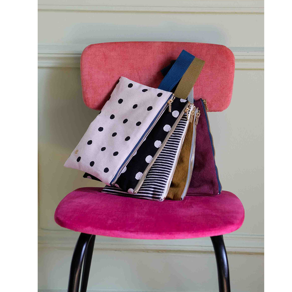 (預購4/30)法國La cerise sur le gâteau 有機棉防水手拿袋-黑條紋