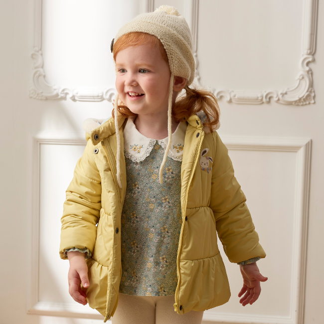 PIPPY 素面風衣暖暖鋪棉連帽外套 黃