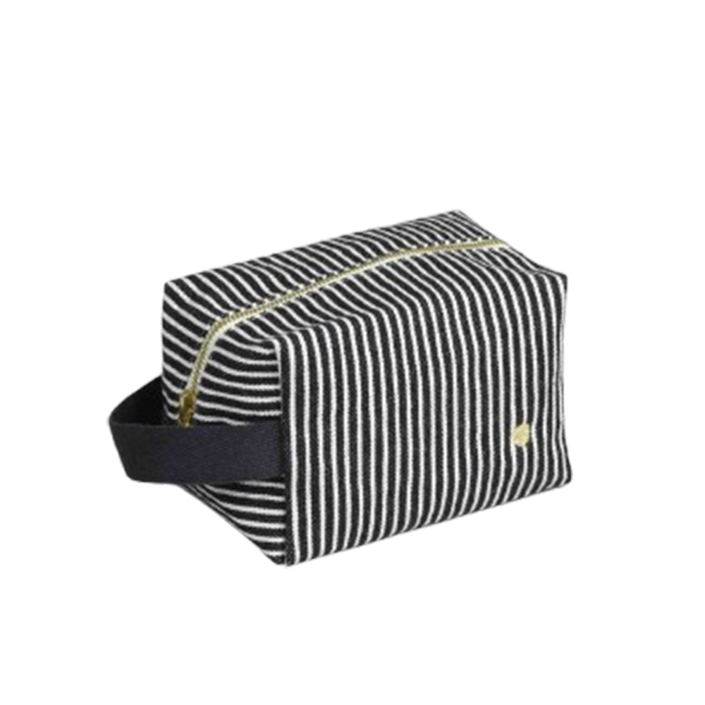法國La cerise sur le gâteau 有機棉防水手提立體收納包-黑條紋(小)
