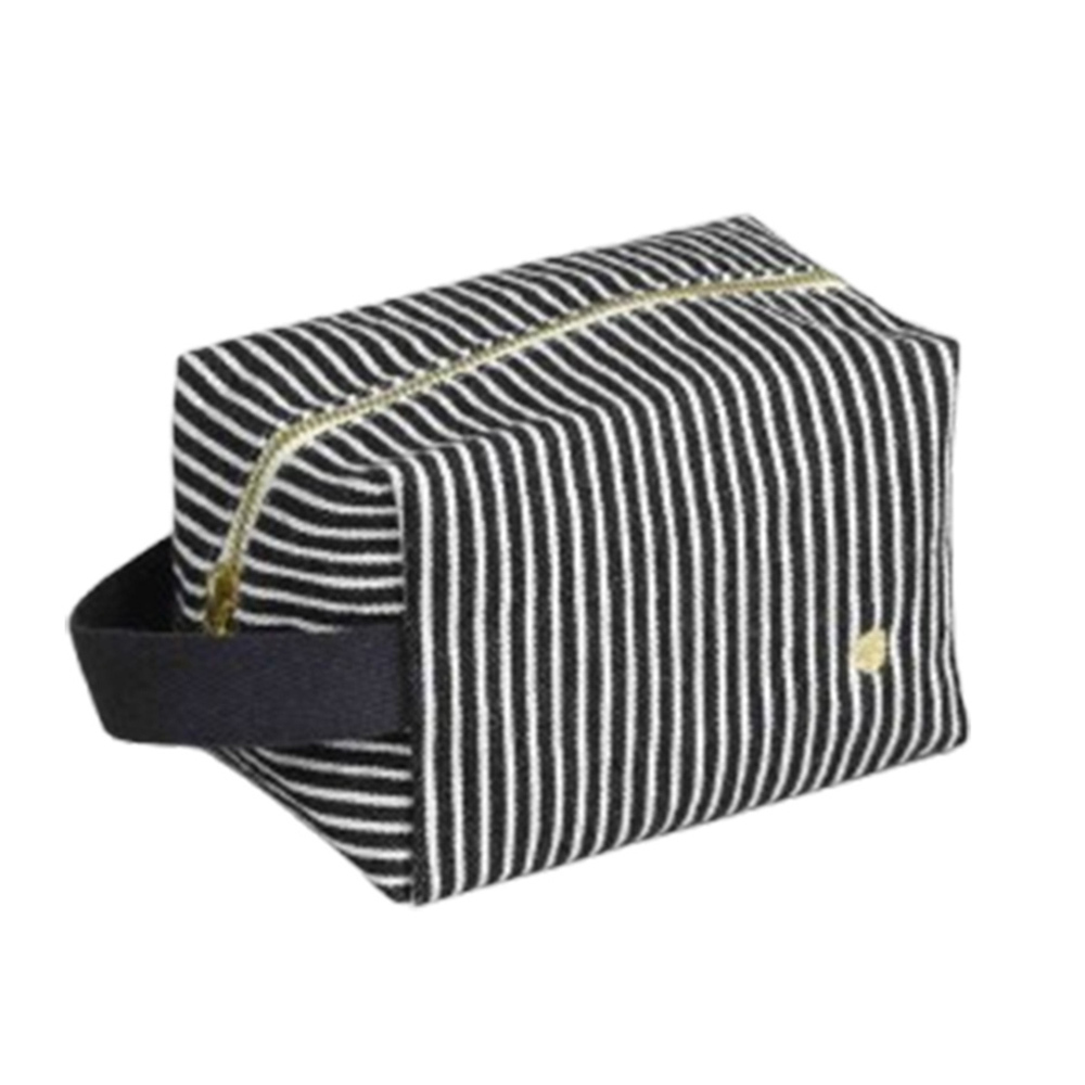 (預購4/30)法國La cerise sur le gâteau 有機棉防水手提立體收納包-黑條紋(大)