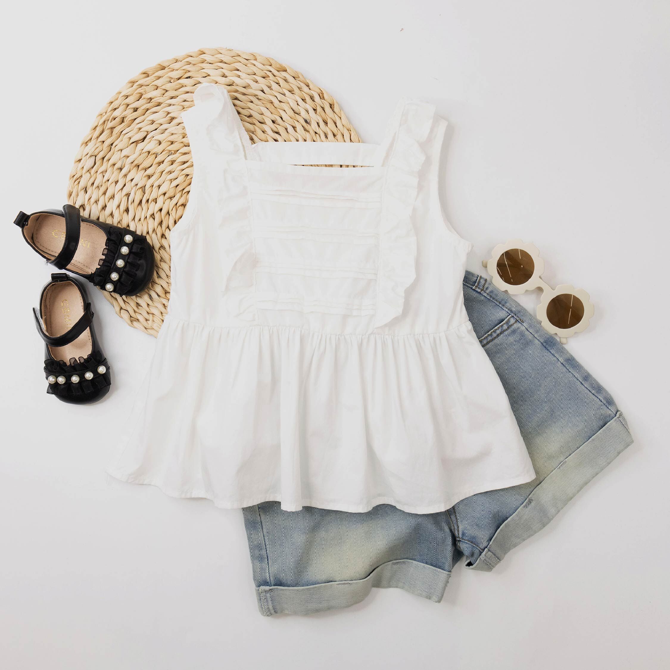 【H50792】後V荷葉邊造型設計背心上衣