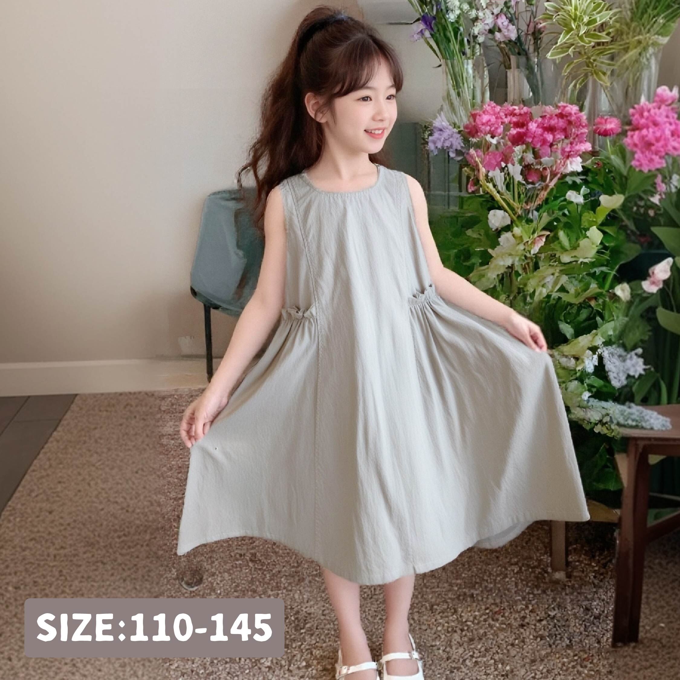 【H50798】日系小清新無袖洋裝