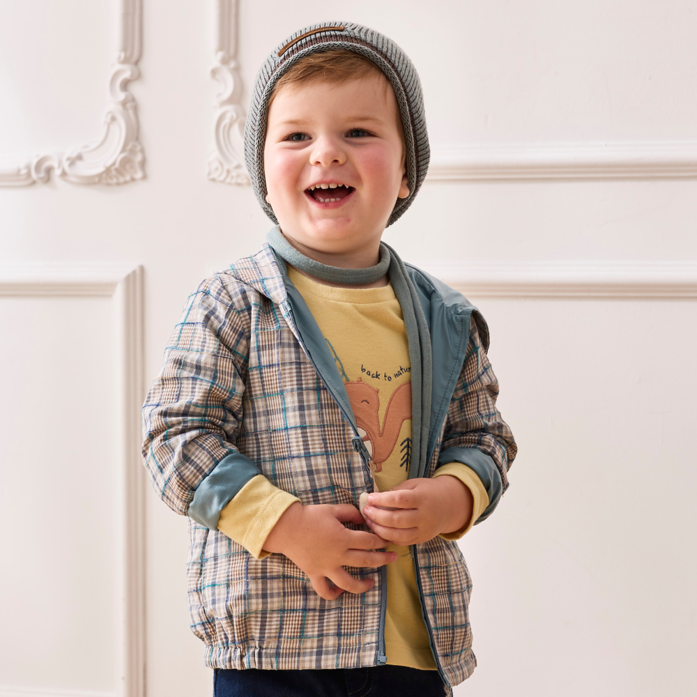 PIPPY狐狸雙面穿風衣連帽外套 藍