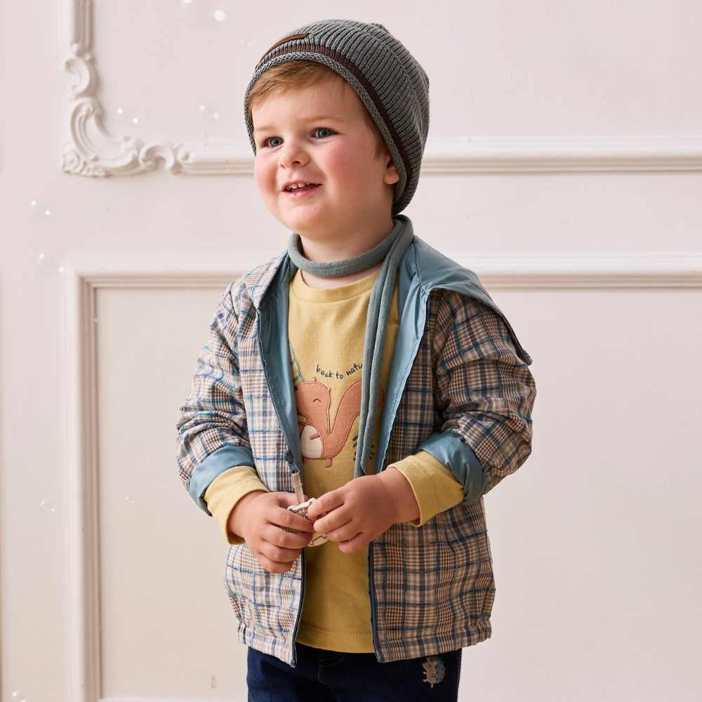 PIPPY狐狸雙面穿風衣連帽外套 藍