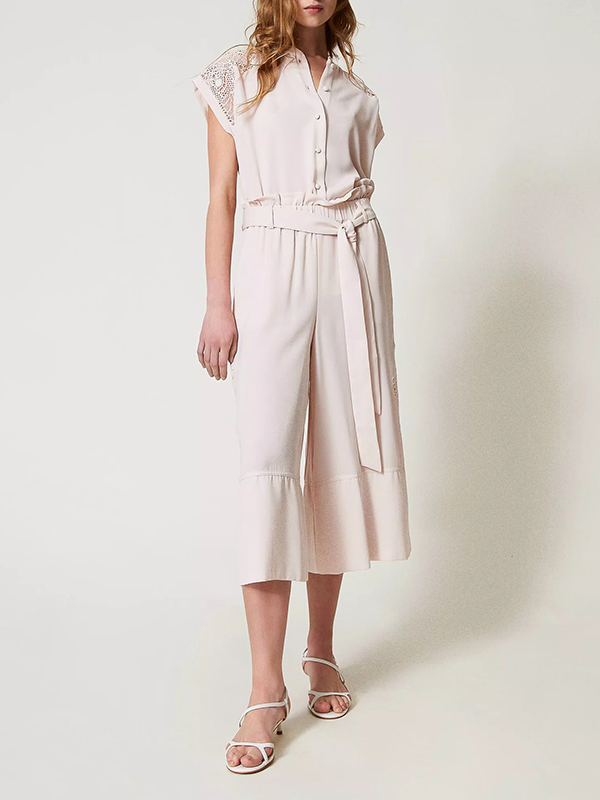 TWIN-SET 縷空綁帶七分寬褲