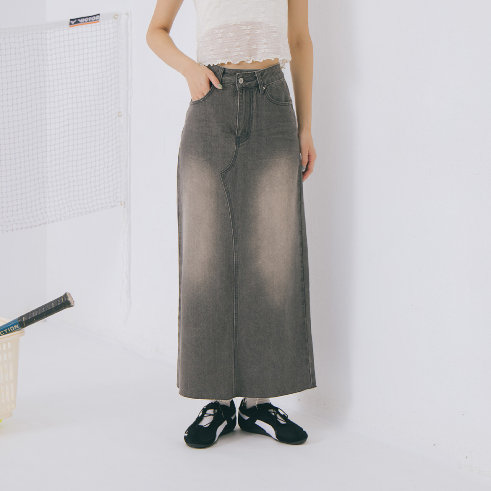 Asymmetric waistband denim long skirt S/M/L【03021560】in stock+pre-order