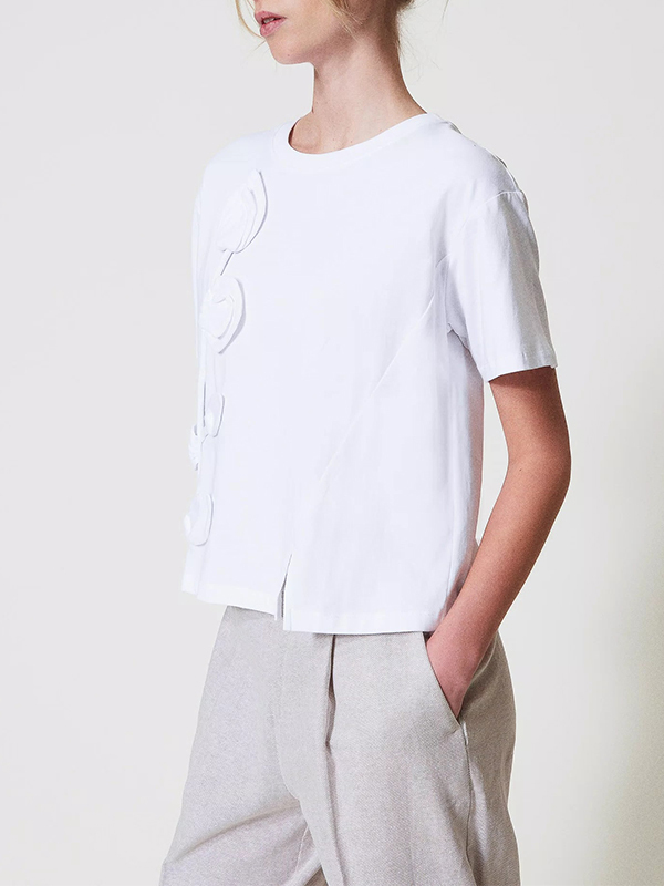 TWIN-SET 圓領立體花朵T