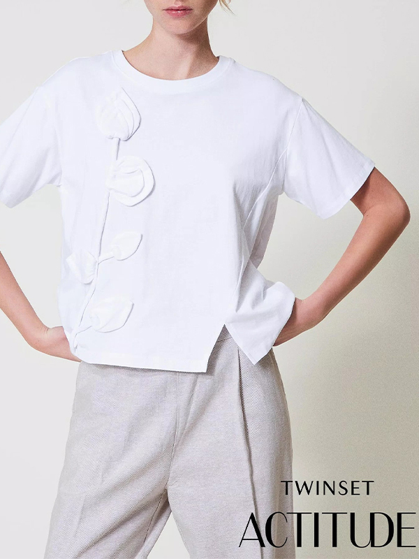 TWIN-SET 圓領立體花朵T