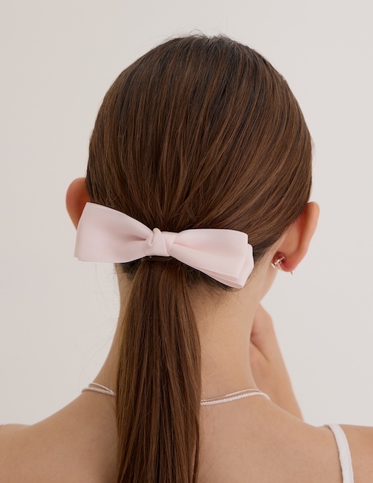 質感緞面蝴蝶結髮夾(淡粉)