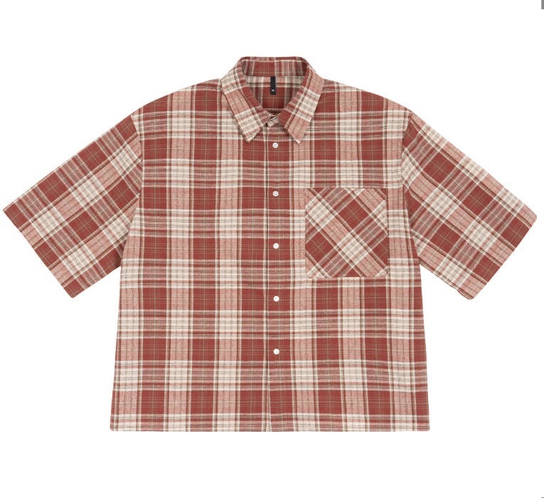 歐美Boxy寬短短袖格街頭短袖襯衫