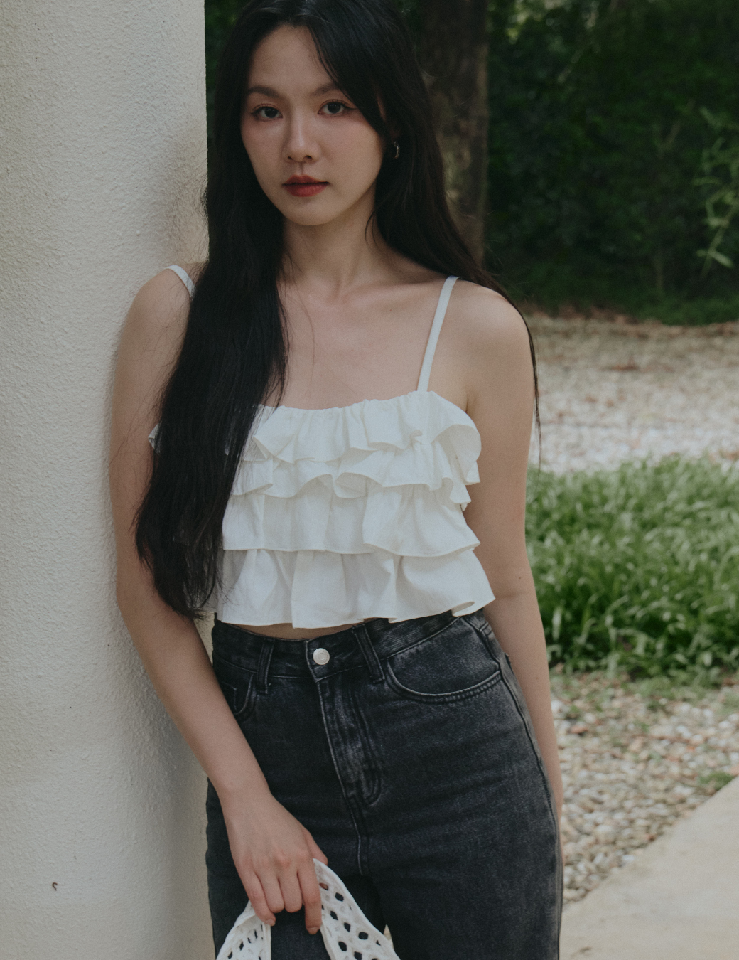 荷葉波浪綁帶細肩背心（3尺寸）