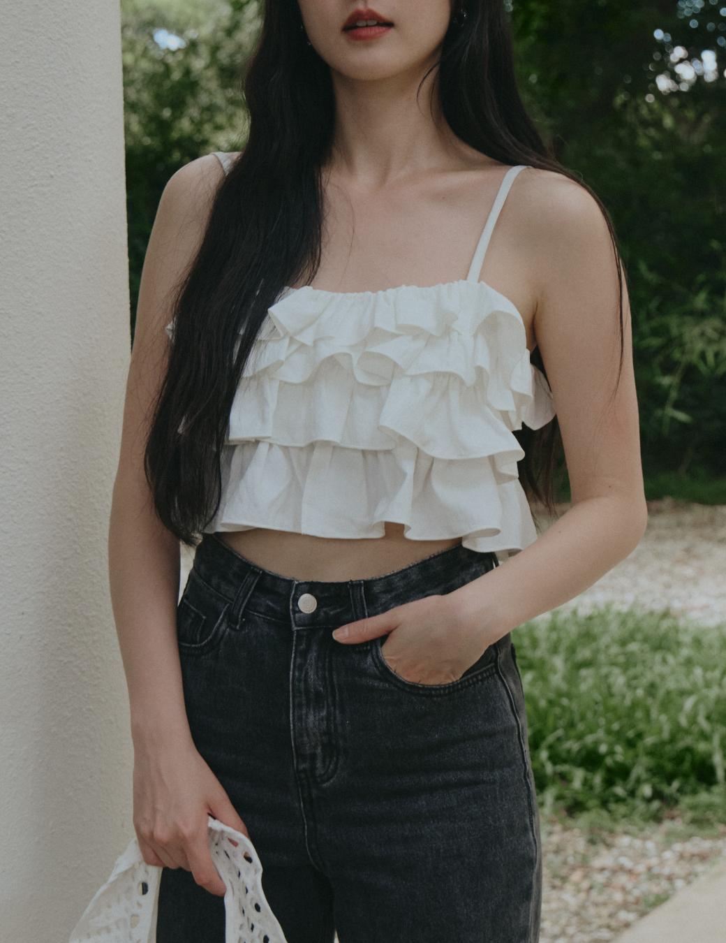 荷葉波浪綁帶細肩背心（3尺寸）