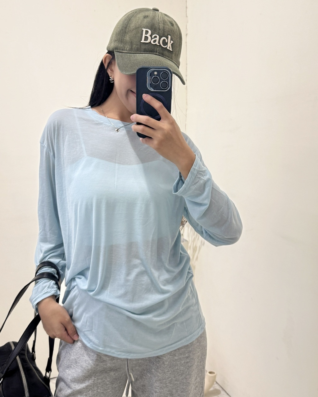 超舒適鬆弛感素面薄長袖上衣-0368