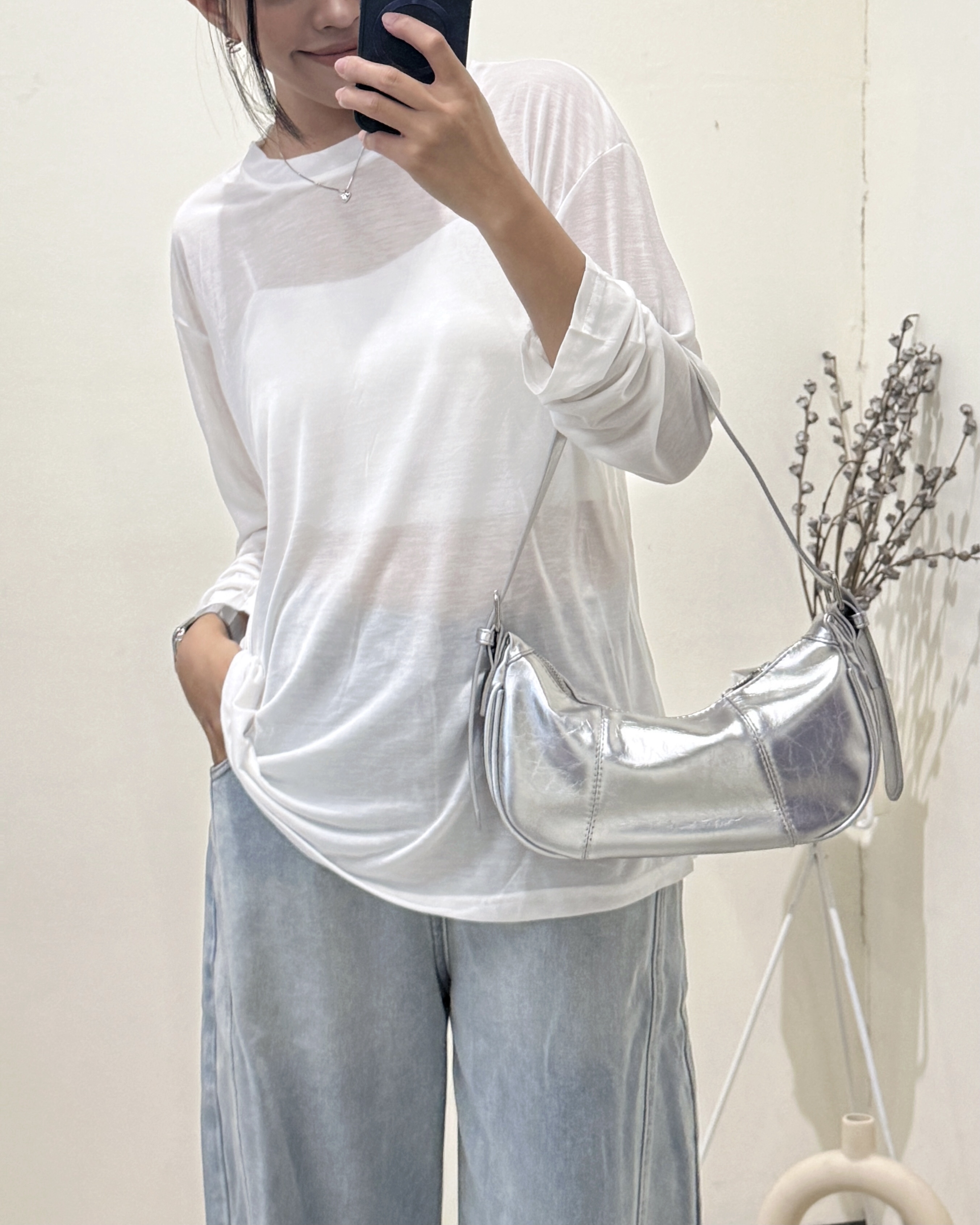 超舒適鬆弛感素面薄長袖上衣-0368