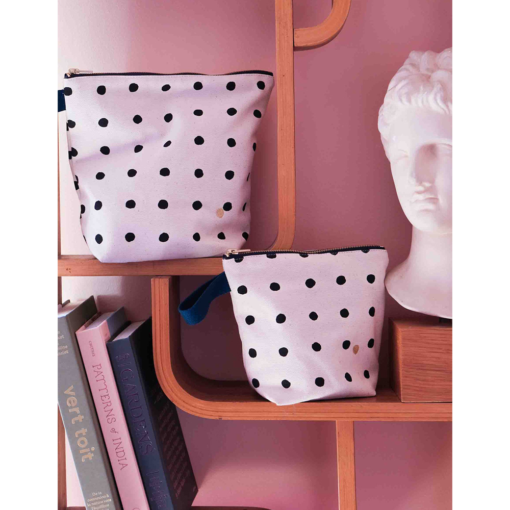 法國La cerise sur le gâteau 有機棉防水手提收納袋-黑點點(大)